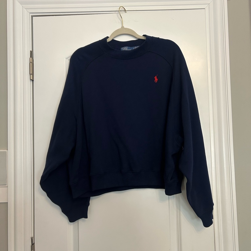 Ralph Lauren Navy Crewneck Sweatshirt with Red Pony - Picture 2 of 4